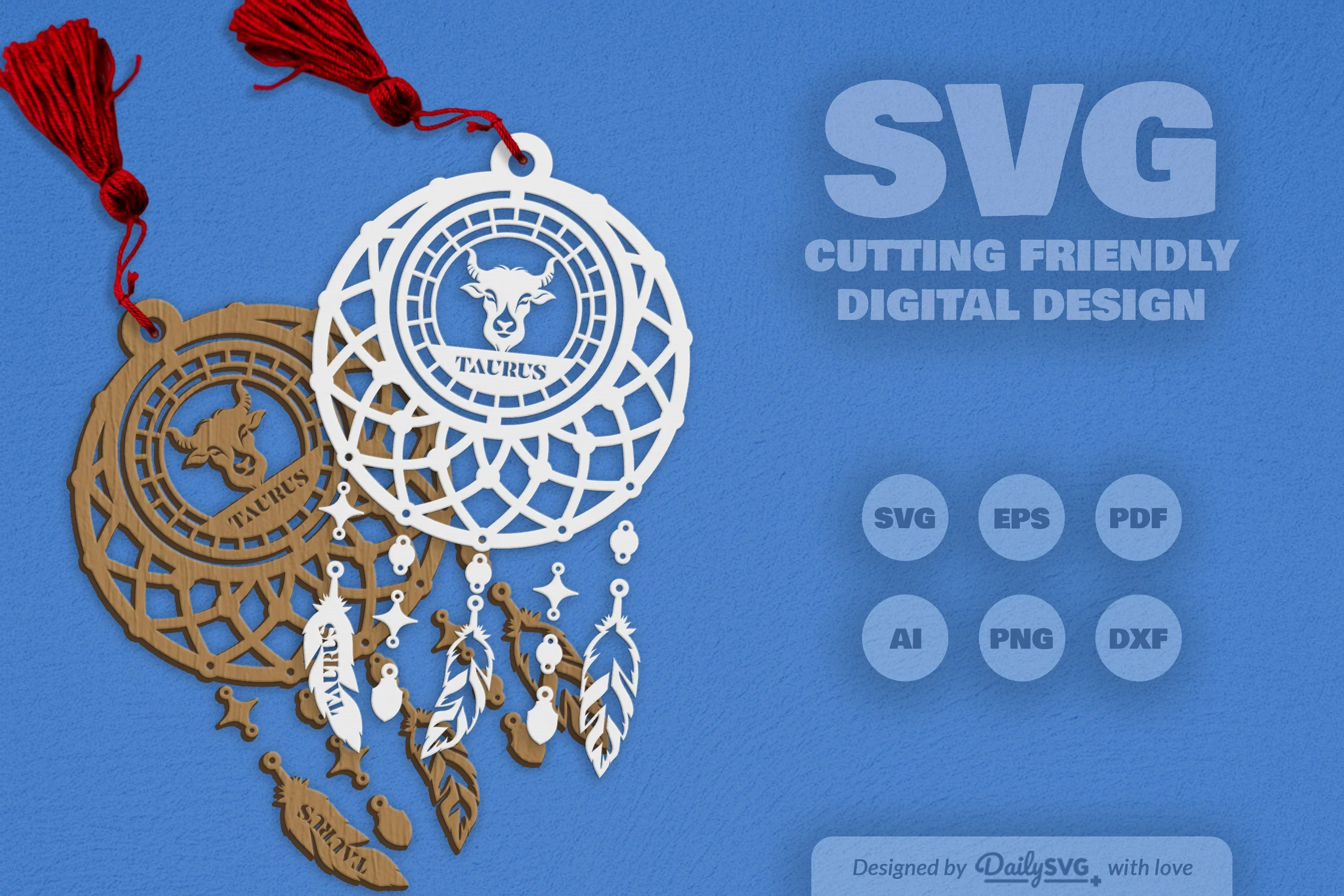 Taurus Dream Catcher Laser Cut Clipart Set - Image 6