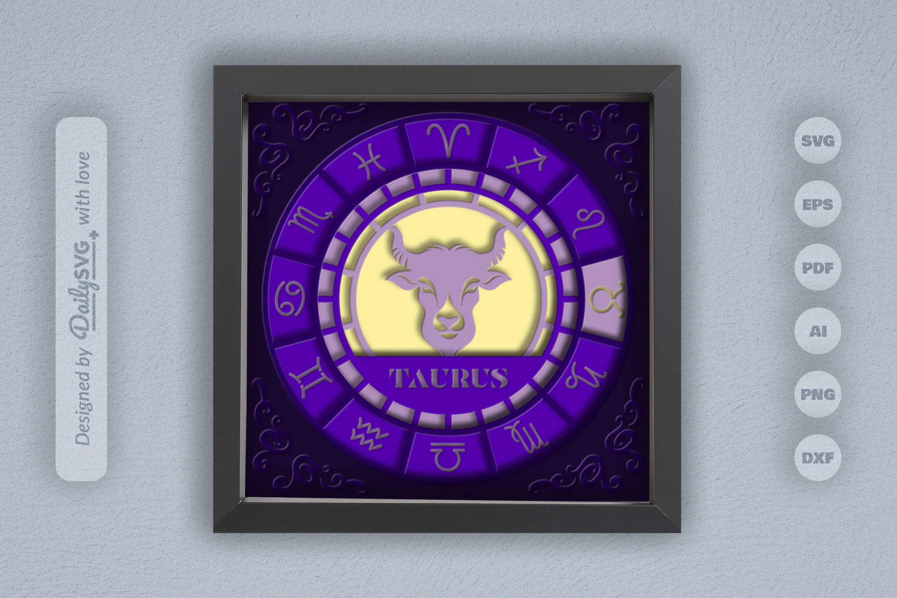 Taurus Zodiac 3D Shadow Box Papercut SVG Bundle