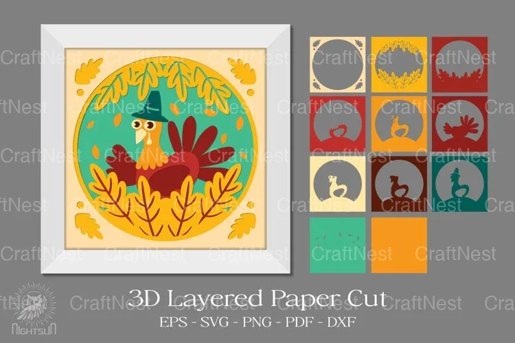 Thanksgiving Turkey Layered Paper Cut Clipart Bundle