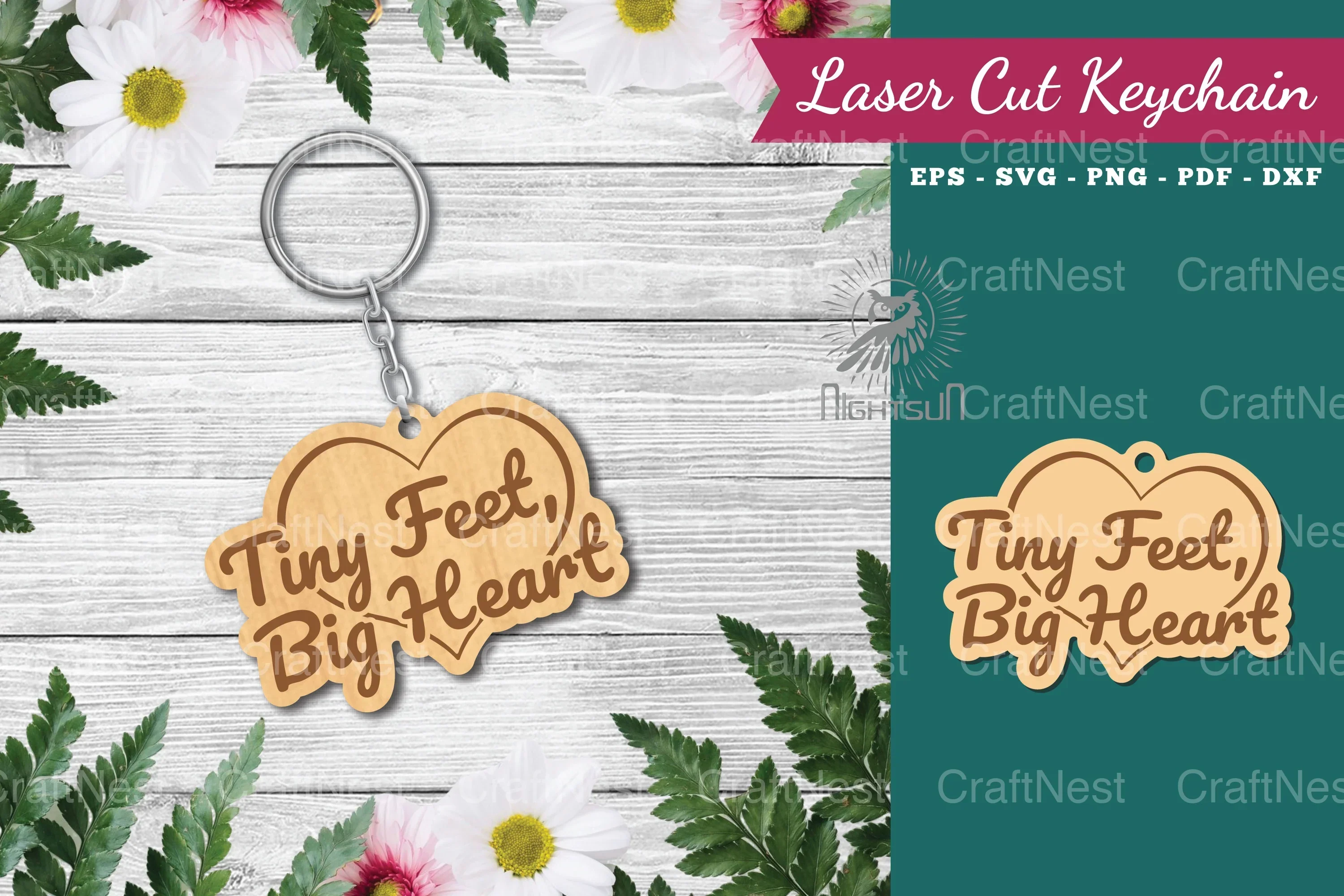 Tini Feet, Big Heart Laser Cut Keychain Design