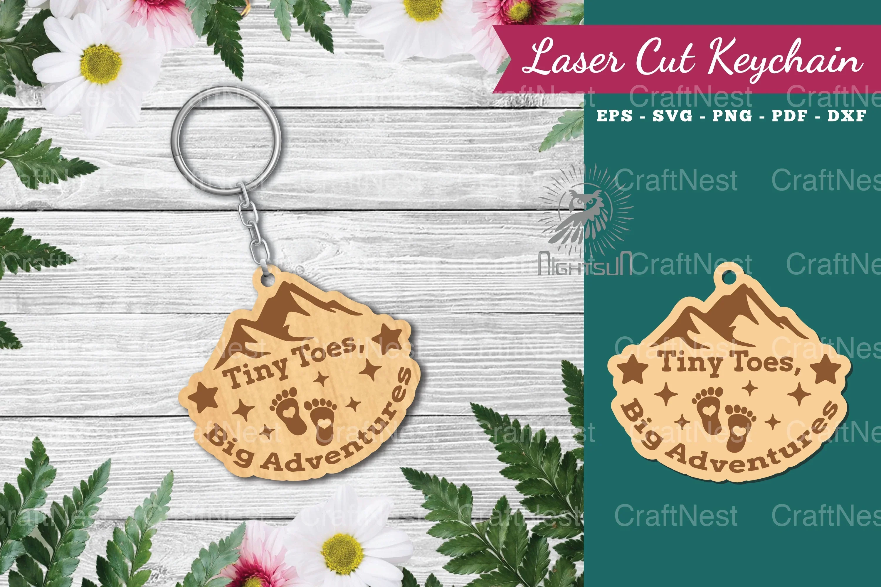 Tiny Toes Big Adventures Laser Cut Keychain Design