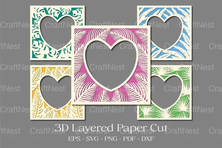 Tropical Frame 3D Layered Paper Cut Clipart Bundle
