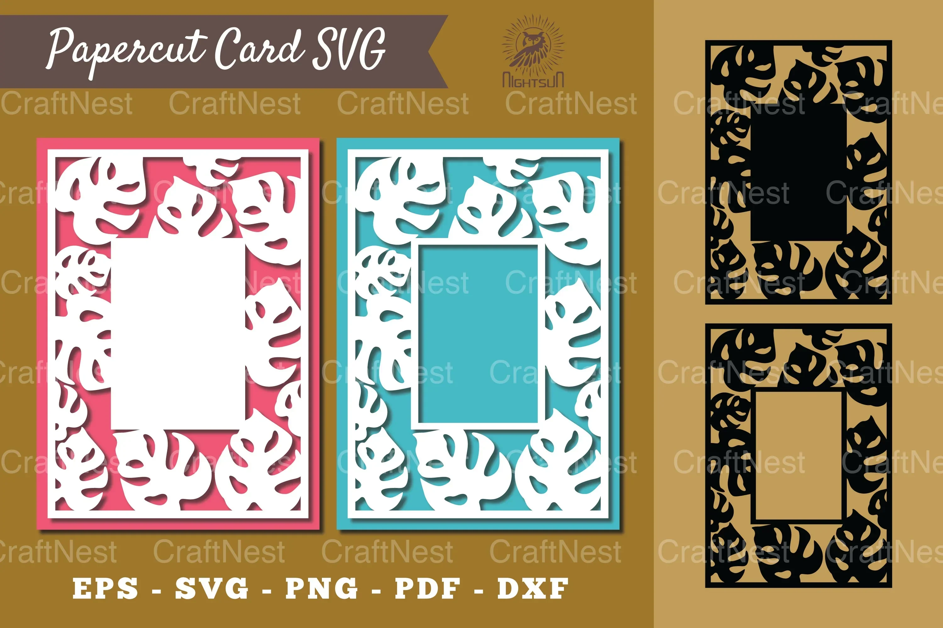 Tropical Leaves Papercut Card Design Bundle