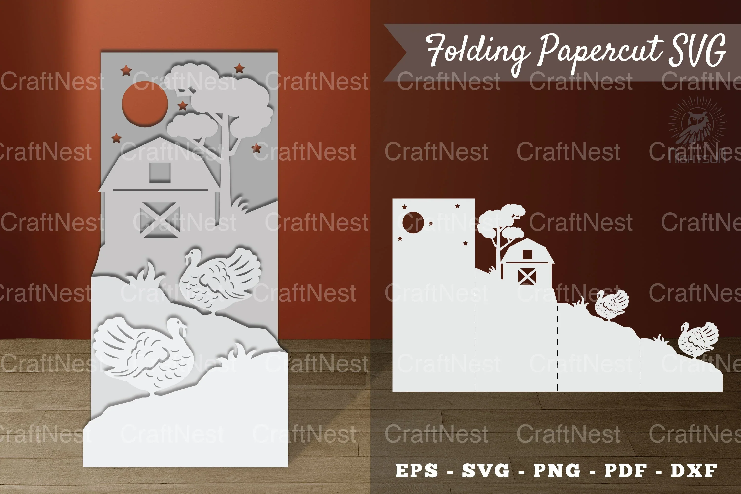 Turkeys on the Farm Papercut SVG Bundle