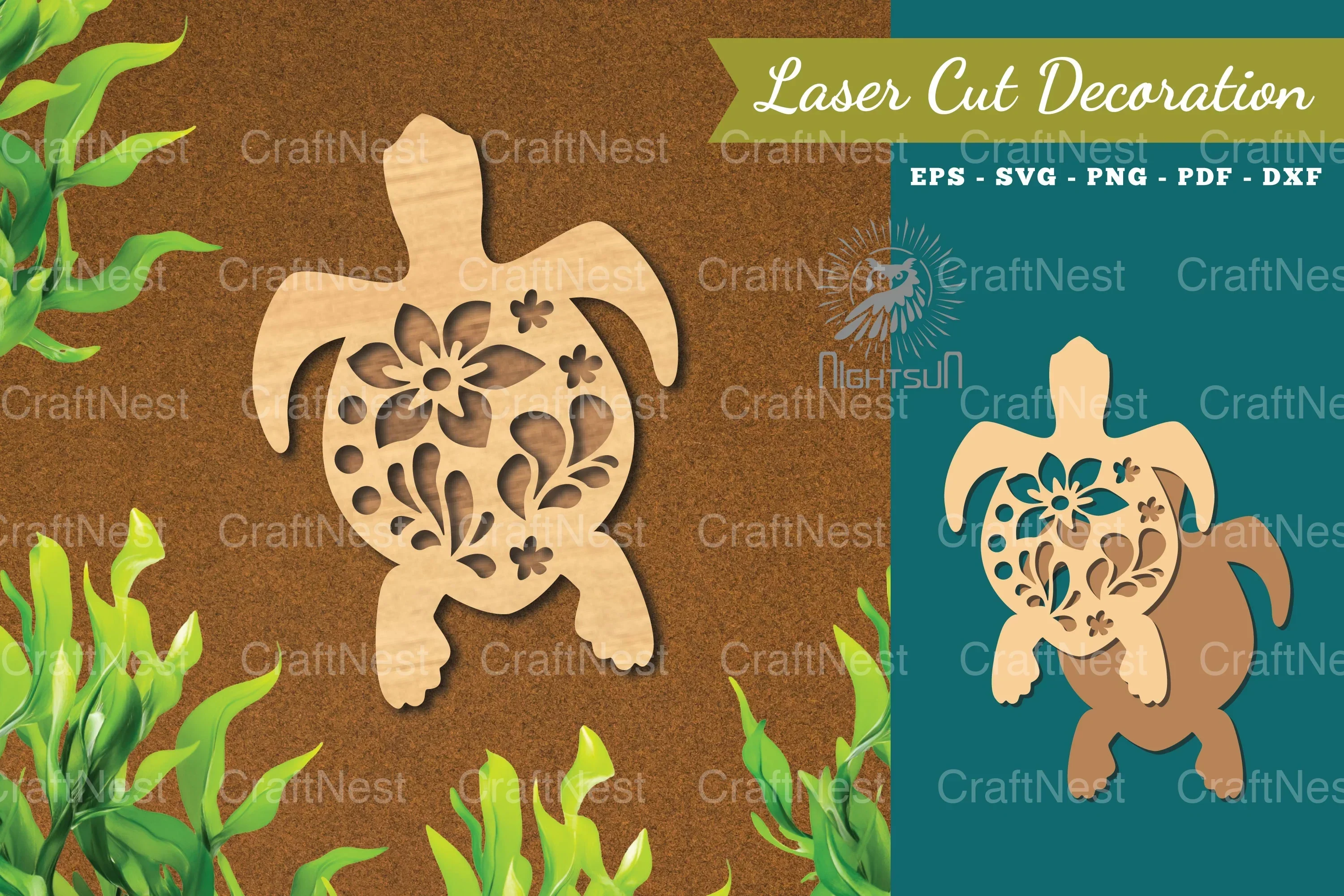 Turtle Flowers Laser Cut Decoration Clipart Bundle