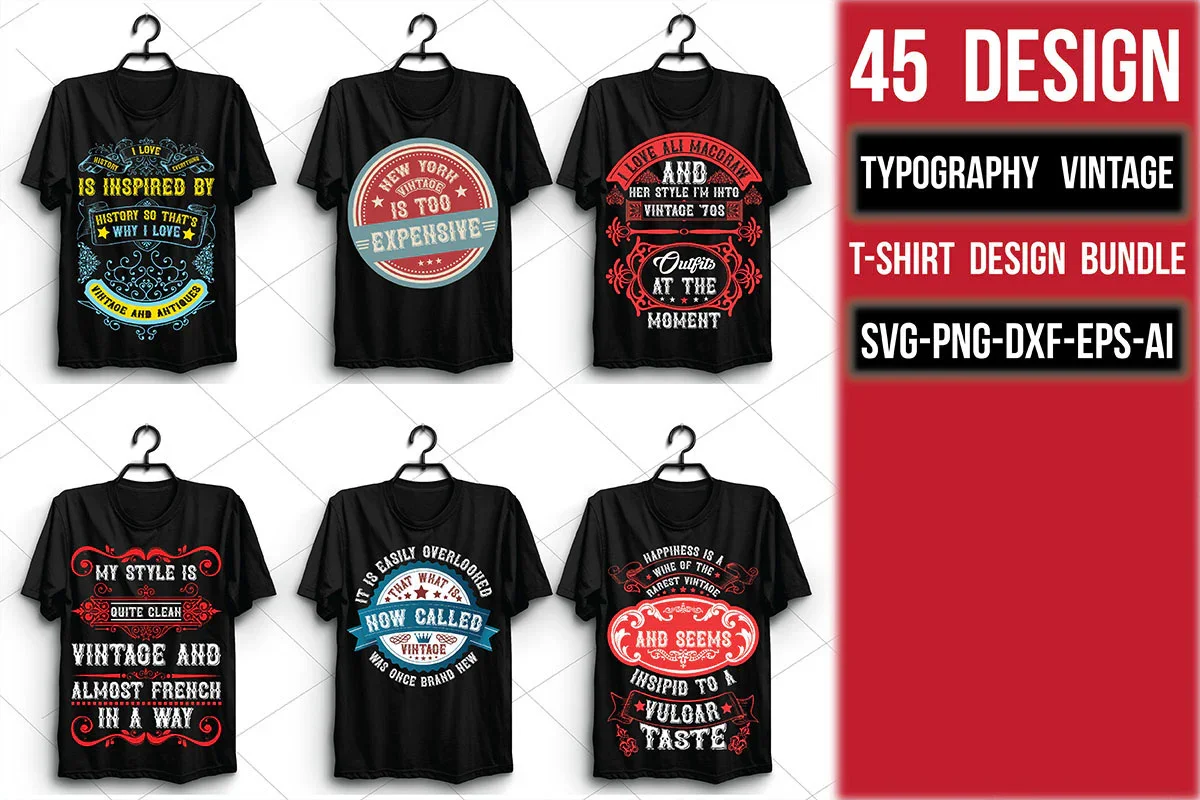 Typography Vintage T Shirt Bundle