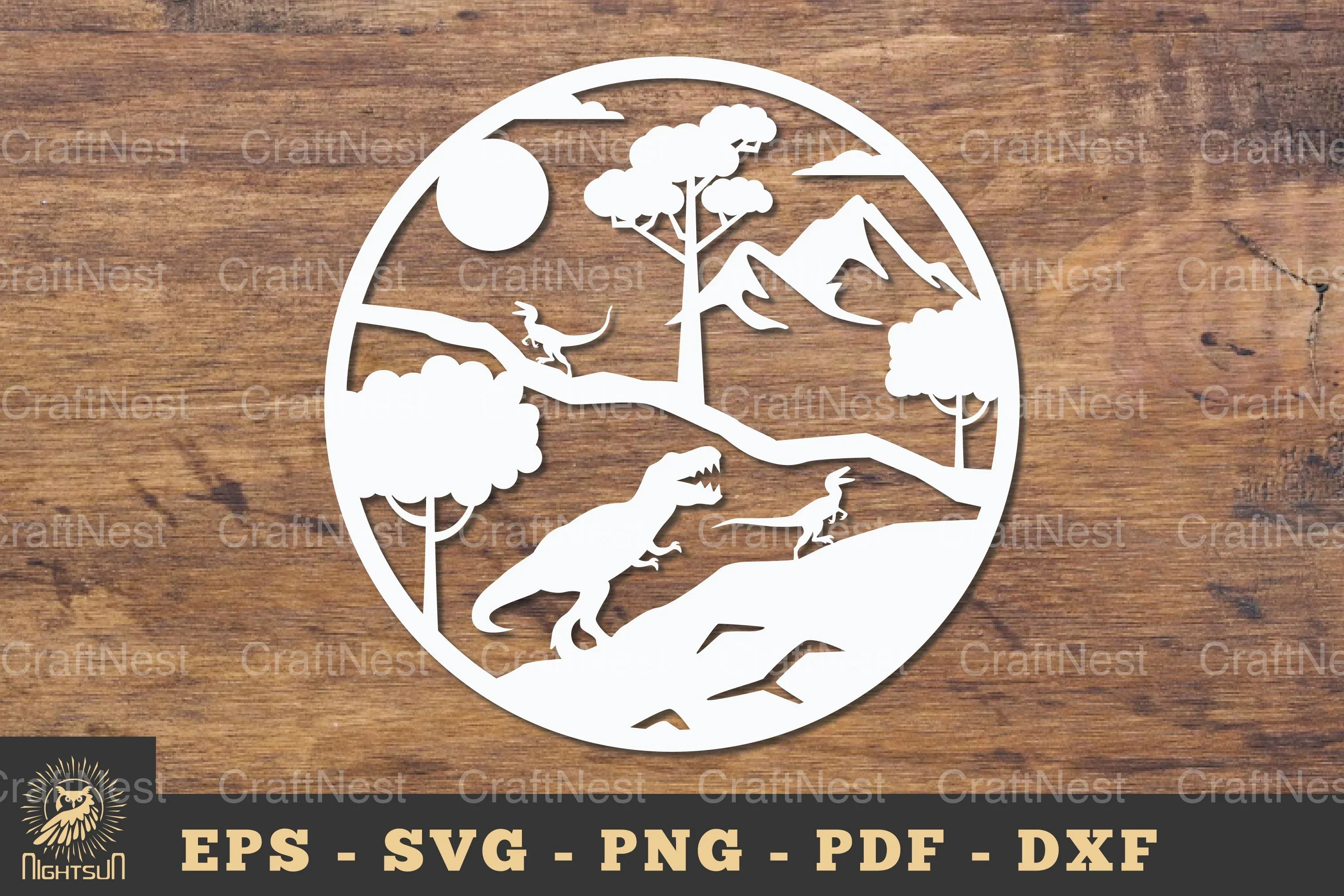 Tyrannosaurus Rex Papercut Round Clipart Bundle