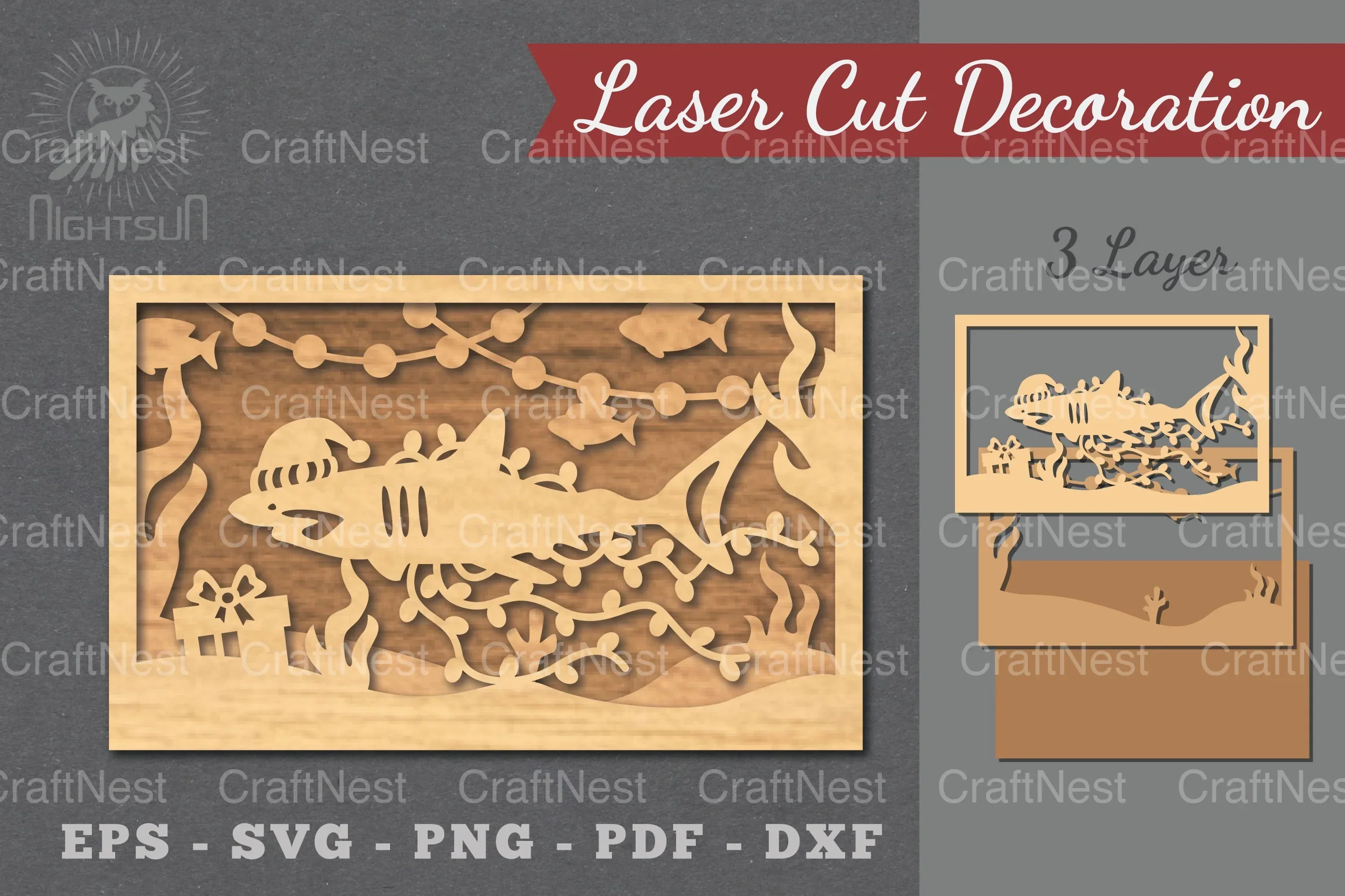 Underwater Christmas Scene Laser Cut Decoration Clipart Bundle