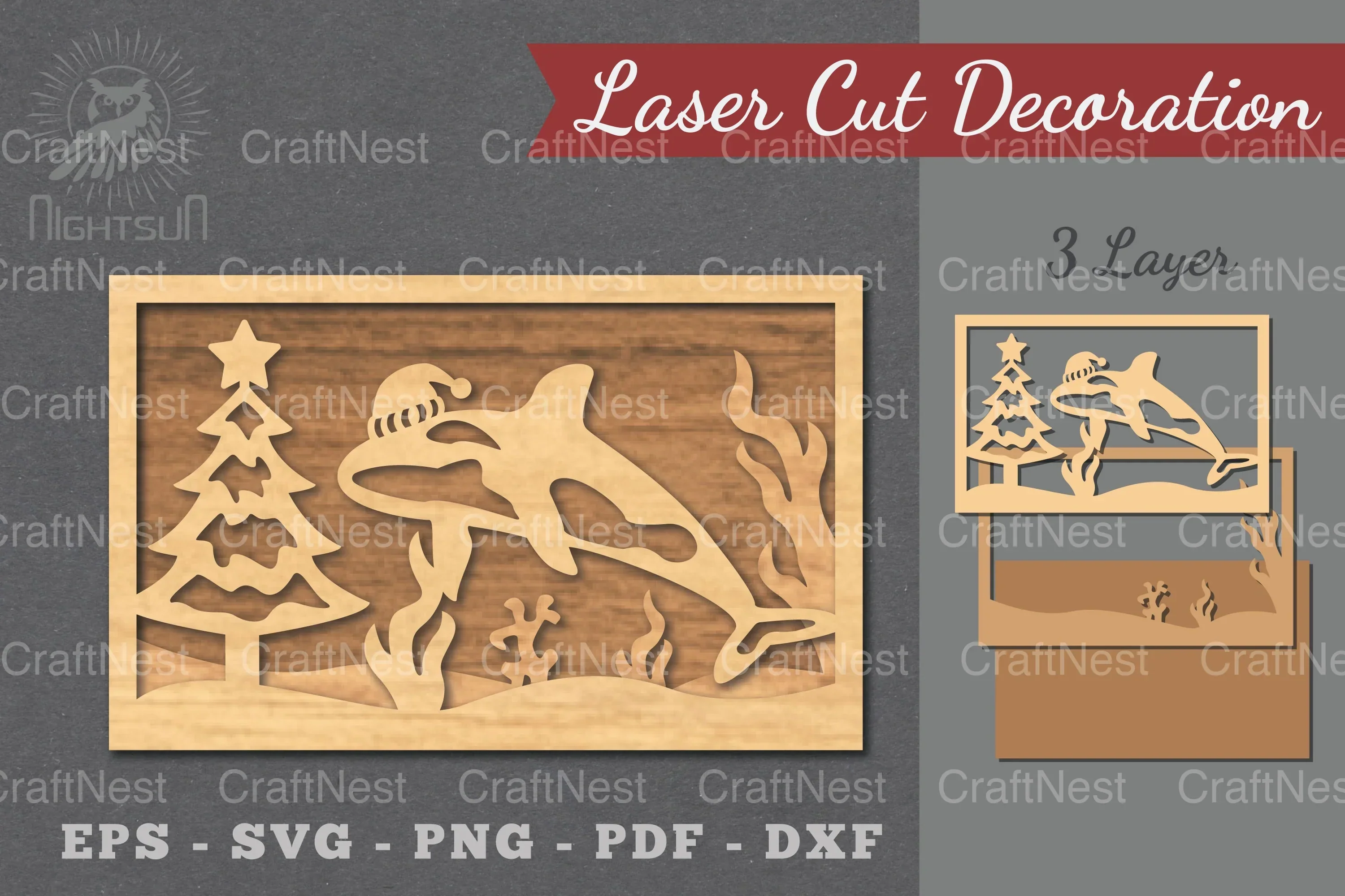 Underwater Christmas Scene Laser Cut Decoration Clipart Bundle