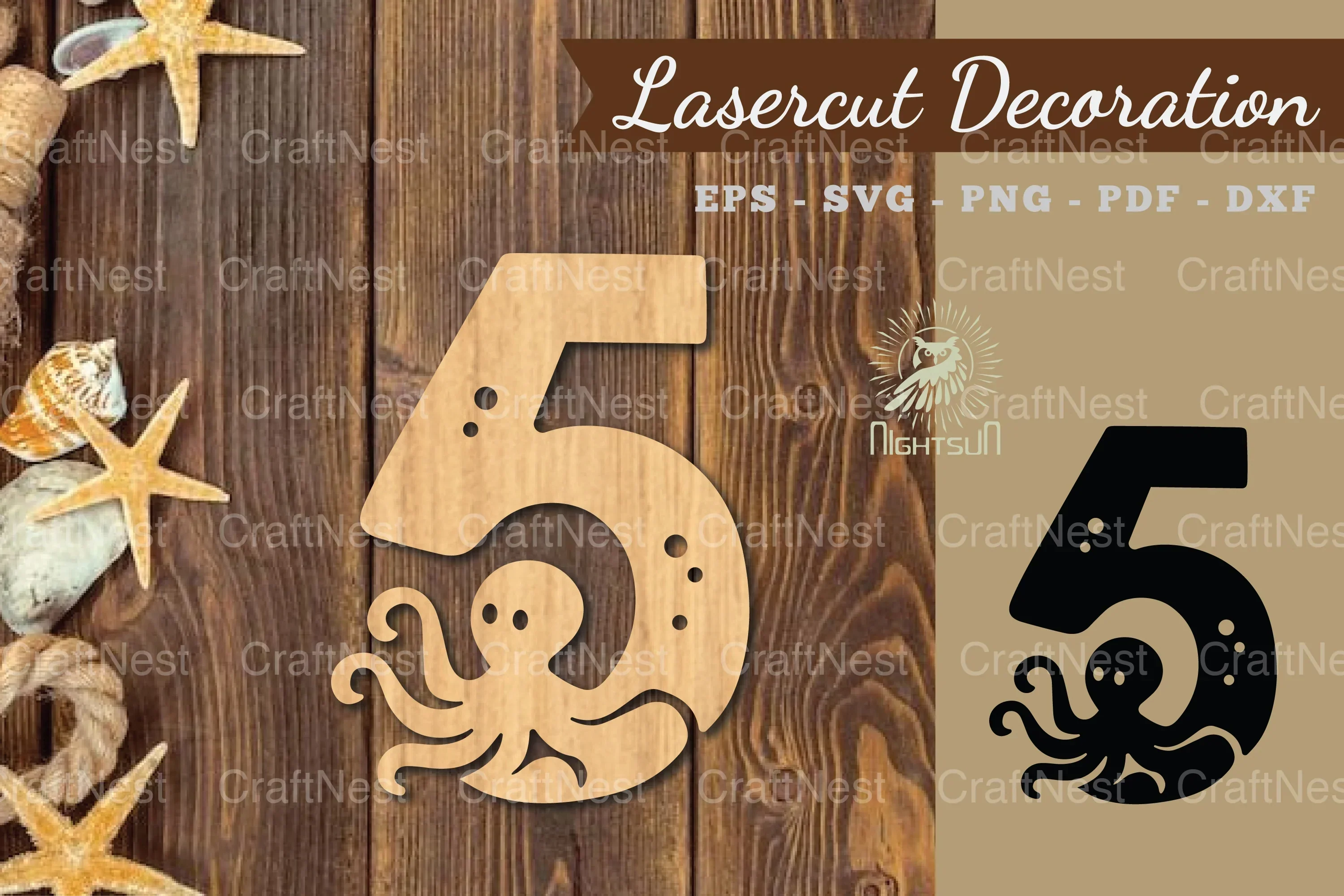 Underwater Number Five Lasercut Decoration Clipart Bundle