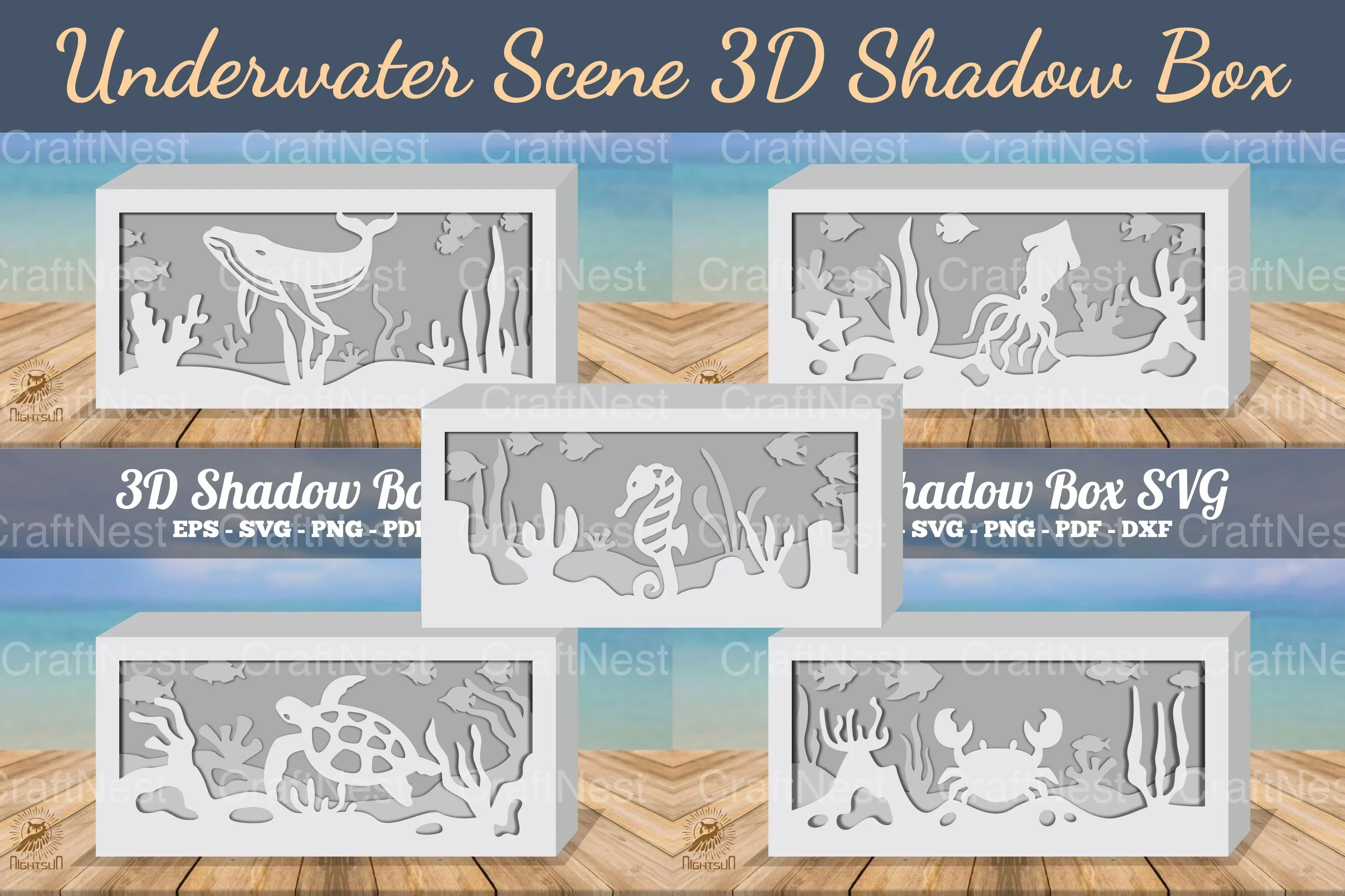 Underwater Scene 3D Shadow Box Bundle - Clipart Collection - Image 5