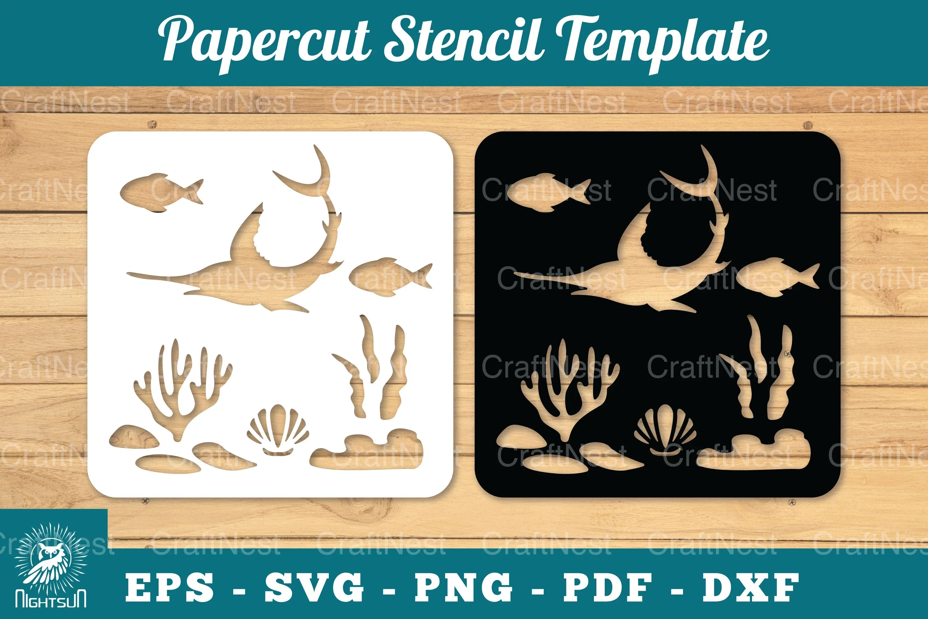 Underwater Scene Papercut Stencil Clipart Bundle