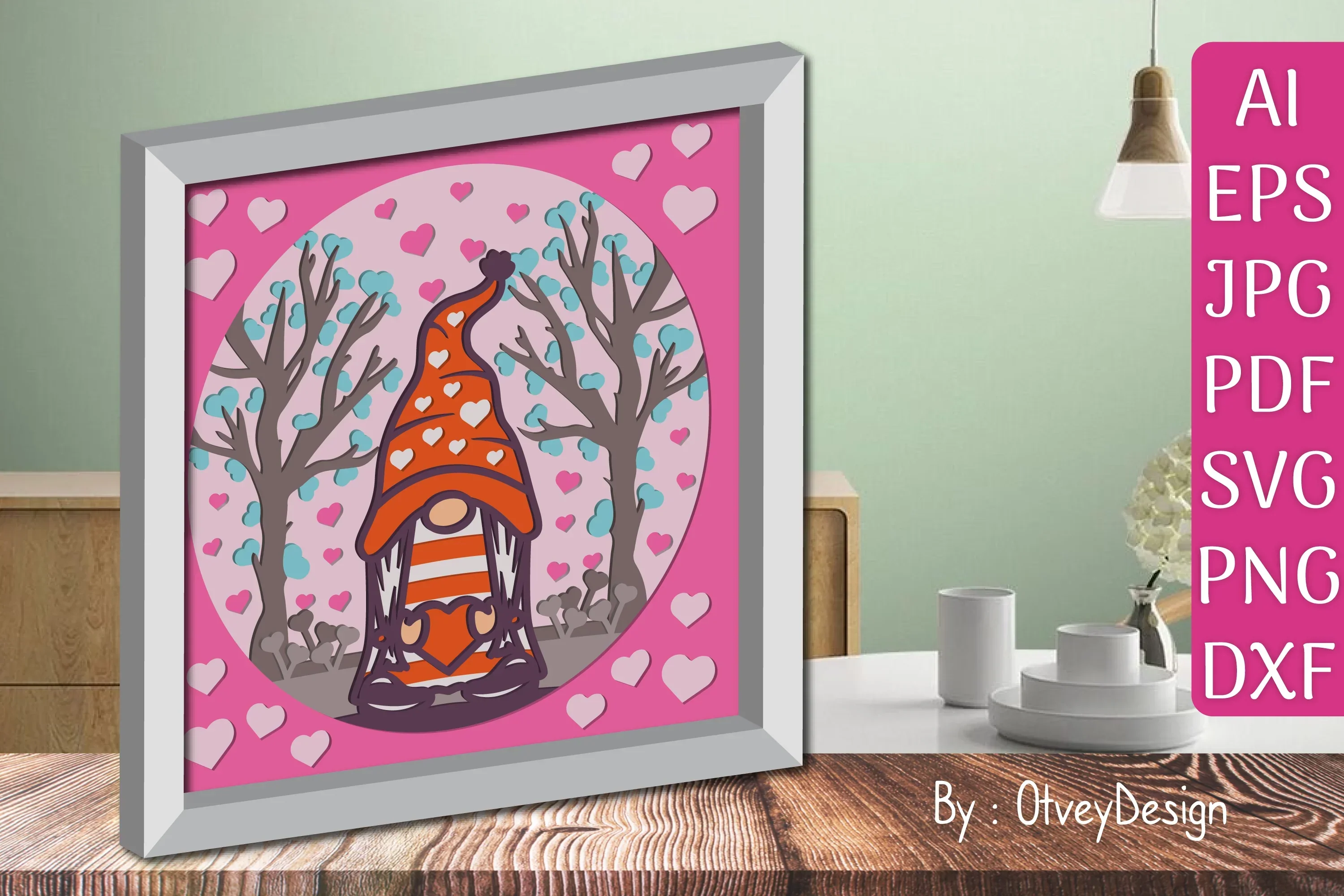 Valentine Gnome Shadow Box SVG Bundle - Image 2