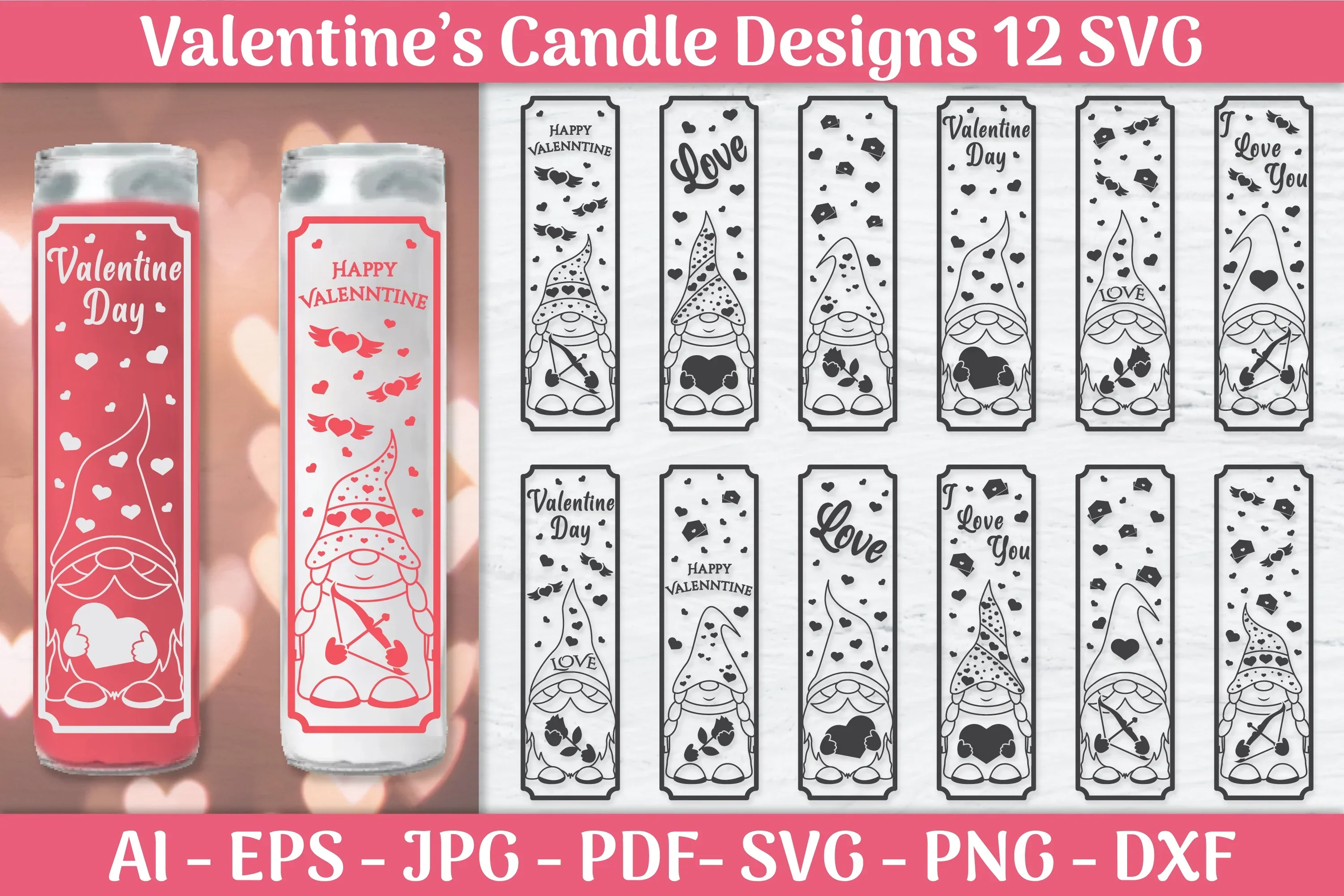 Valentine's Candle Gnomes SVG Bundle