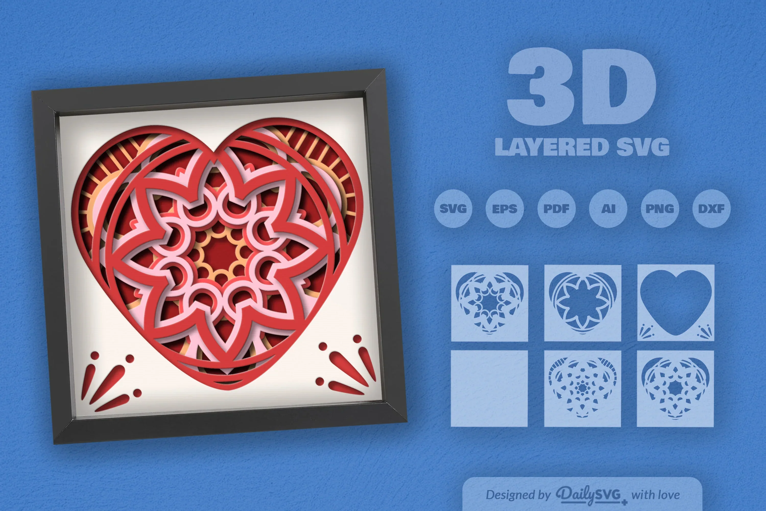 Valentine's Mandala Heart Papercut SVG Bundle - Image 2