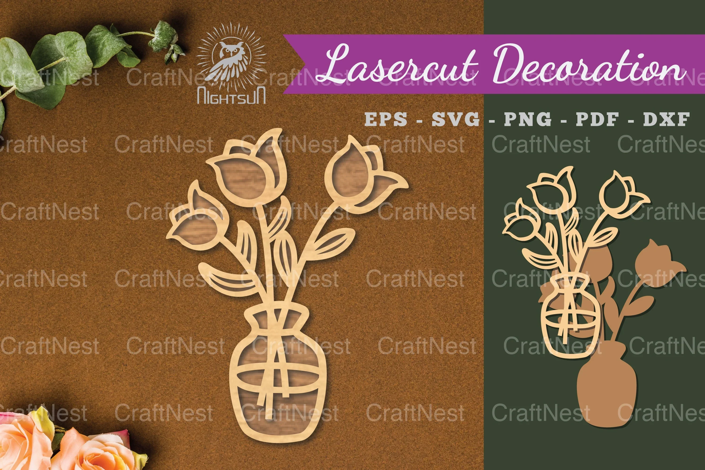 Vases with Flowers Laser Cut Decoration Clipart Bundle