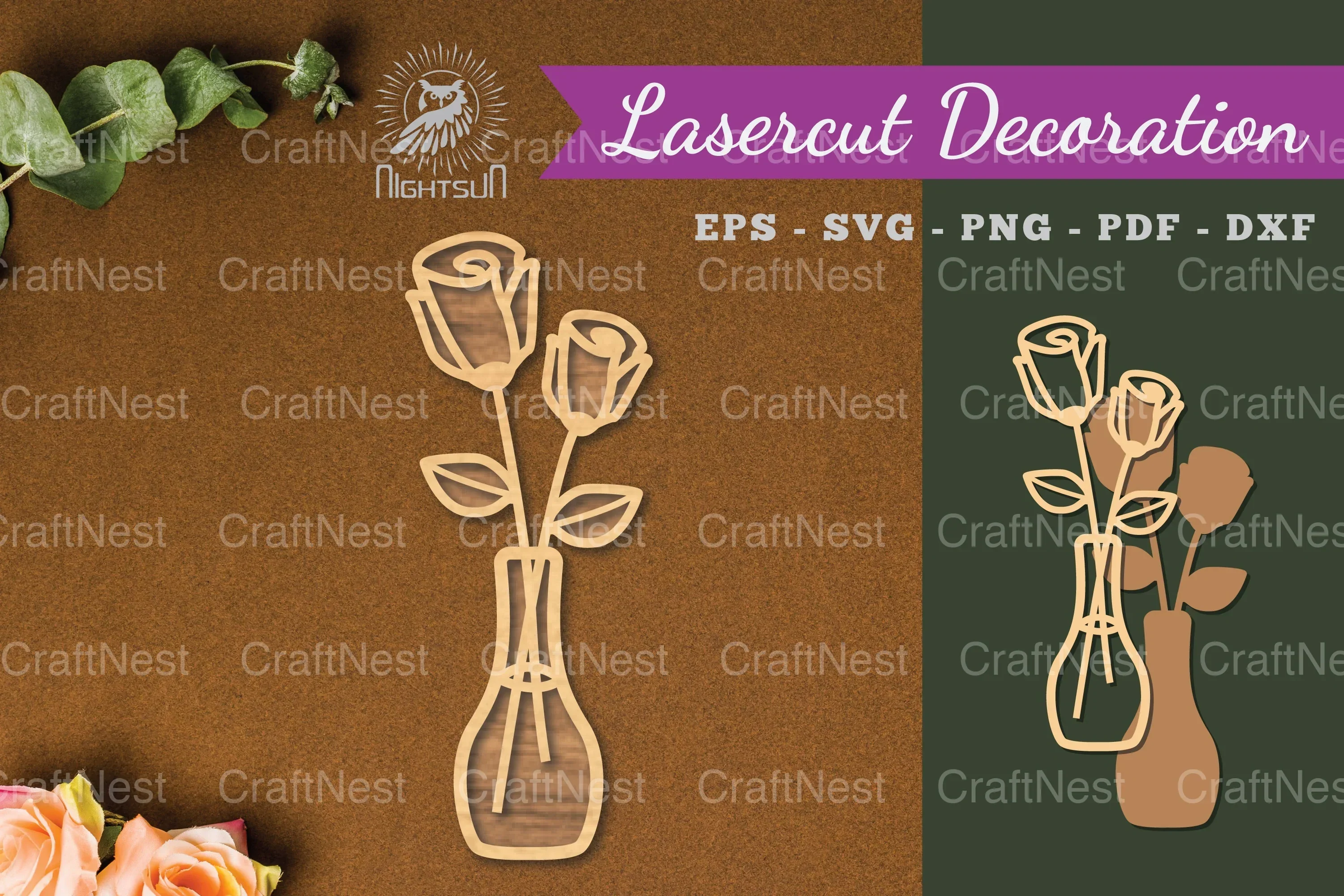 Vases with Flowers Laser Cut Decoration Clipart Bundle