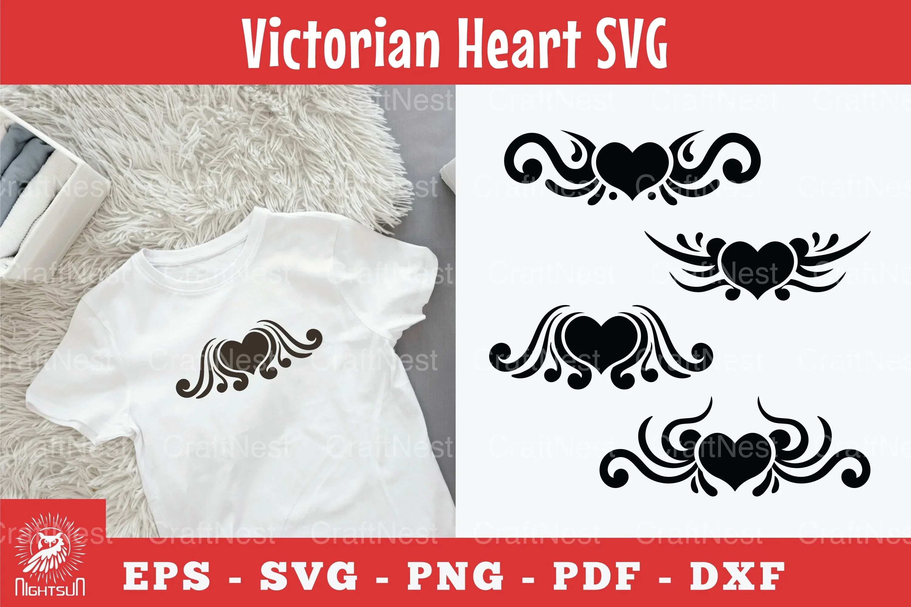 Victorian Heart Silhouette Clipart Bundle