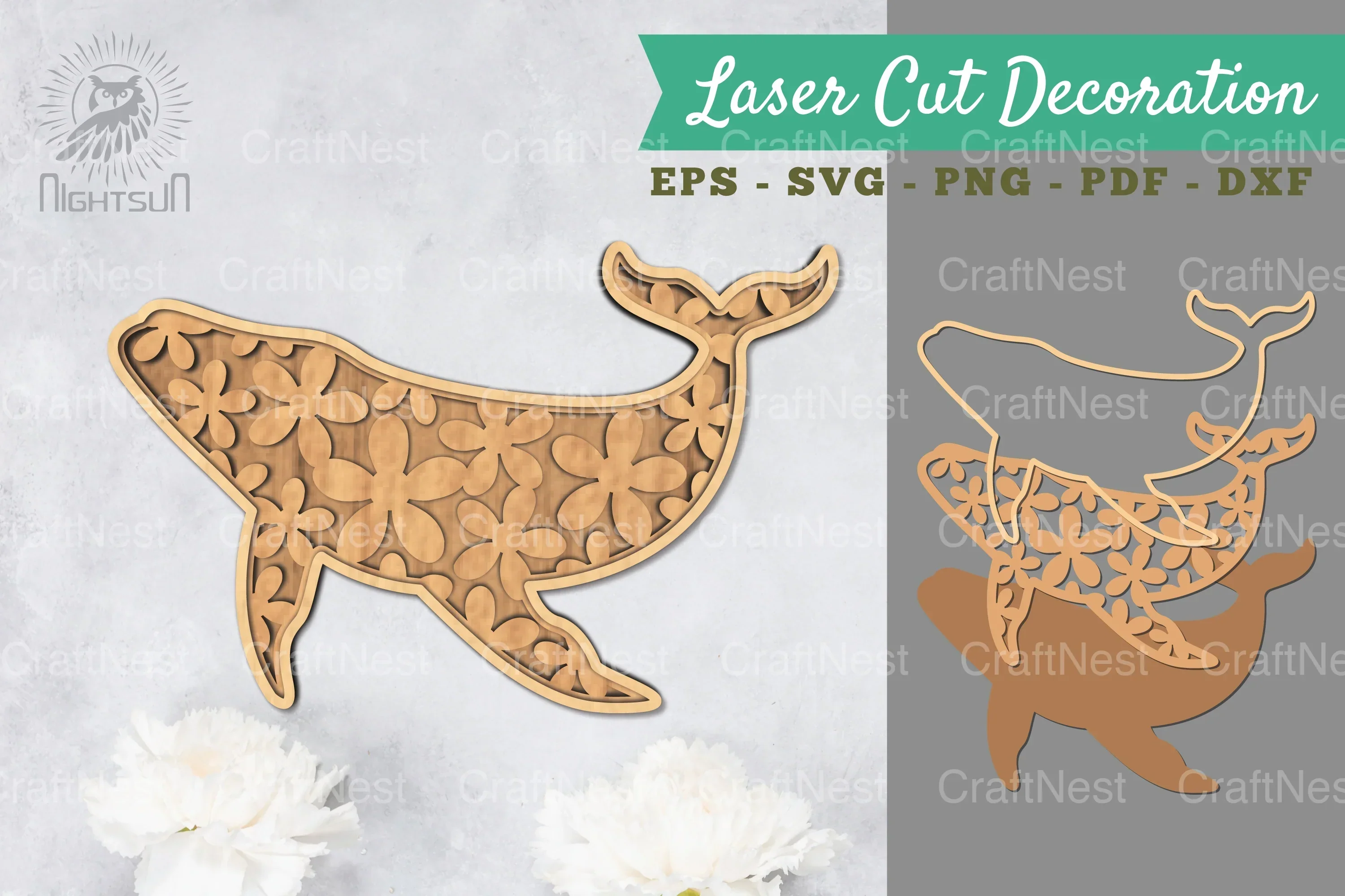 Whale 3D Lasercut Decoration Flowers Clipart Bundle
