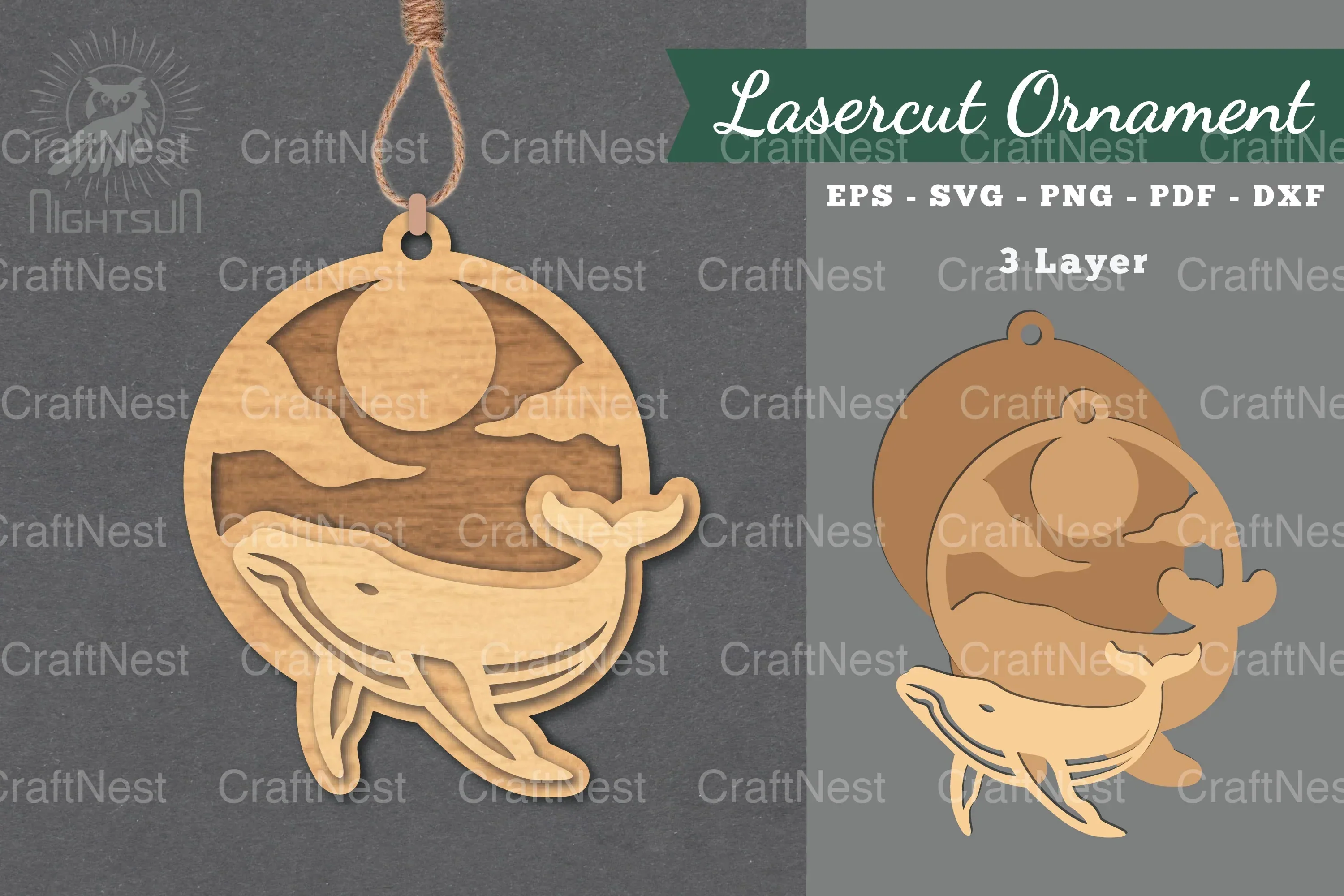 Whale Laser Cut Ornament SVG Bundle