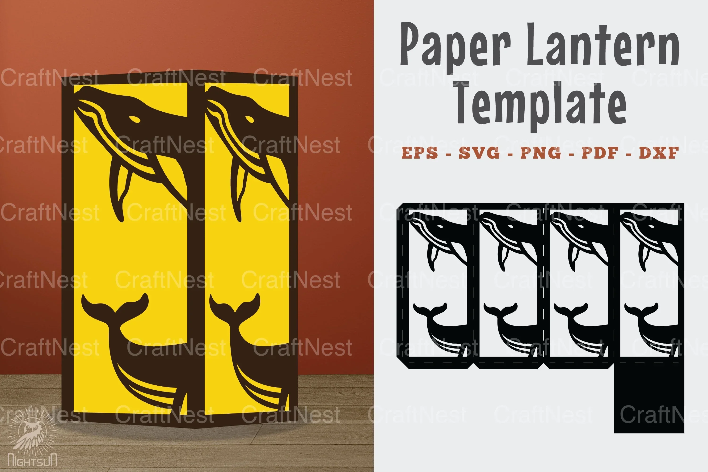 Whale Papercut Lantern Template SVG Bundle