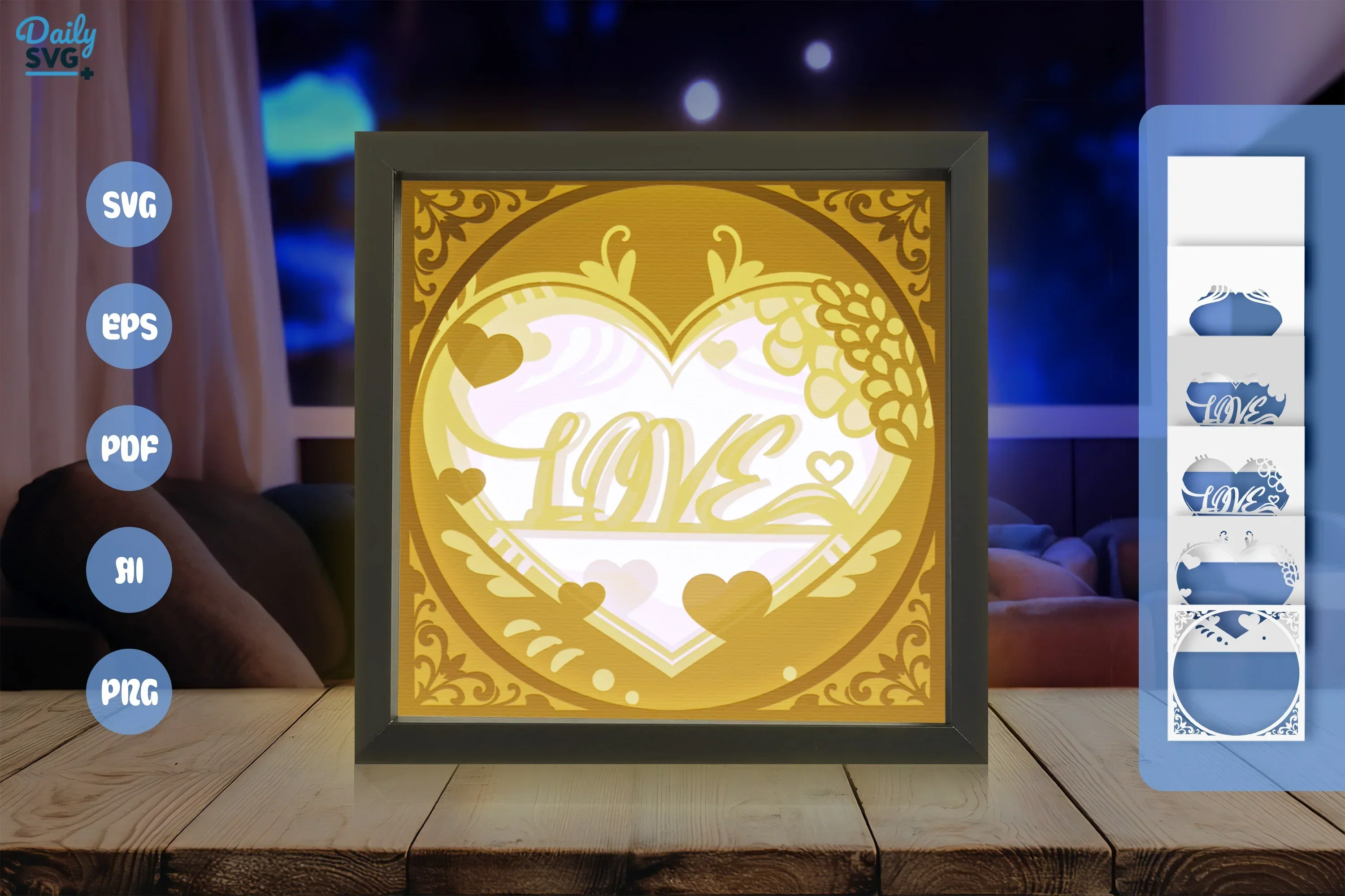 White Heart Valentine Papercut Shadow Box SVG Bundle - Image 3