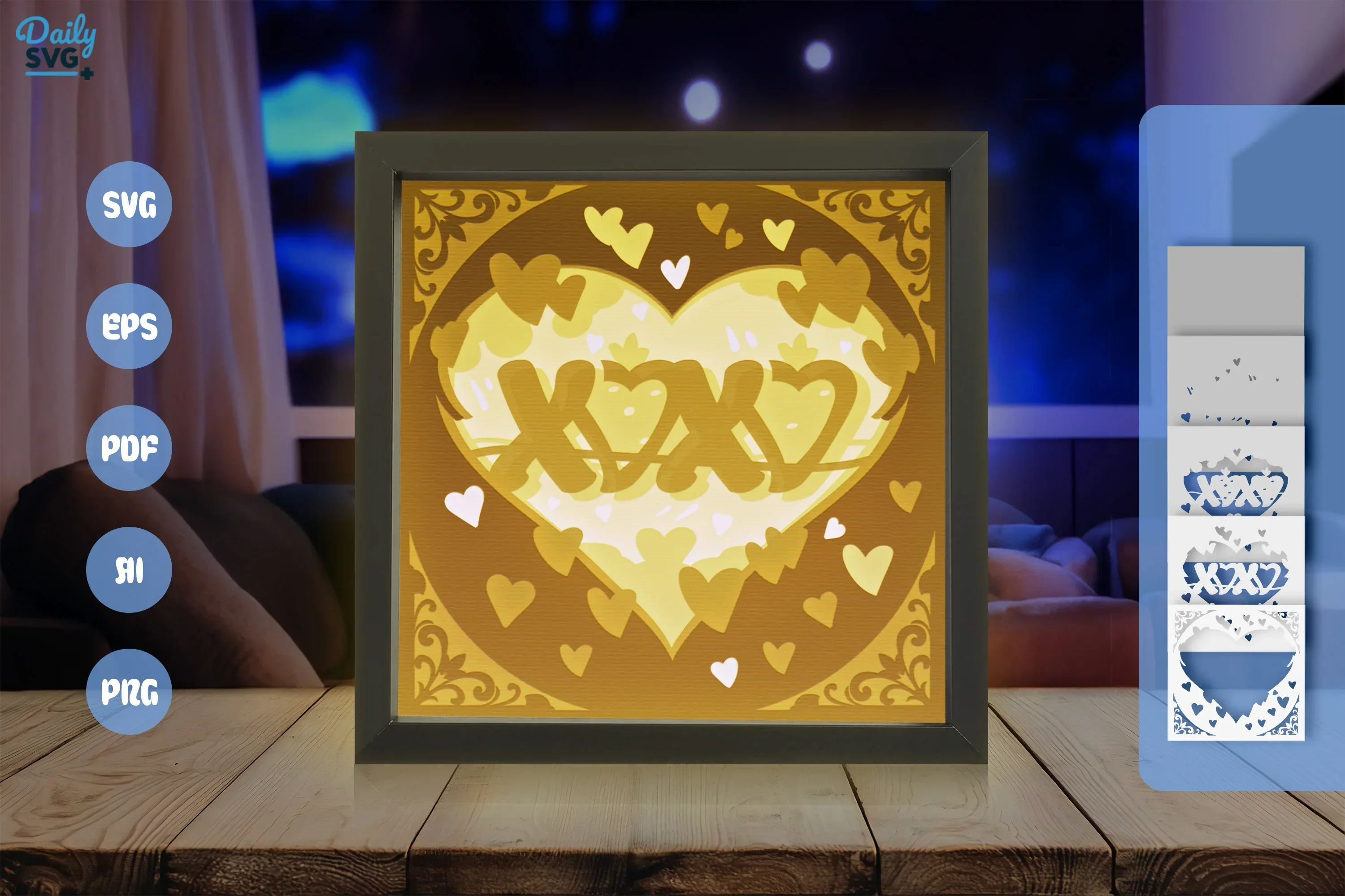 White Heart XOXO Valentine Papercut SVG Bundle - Image 3