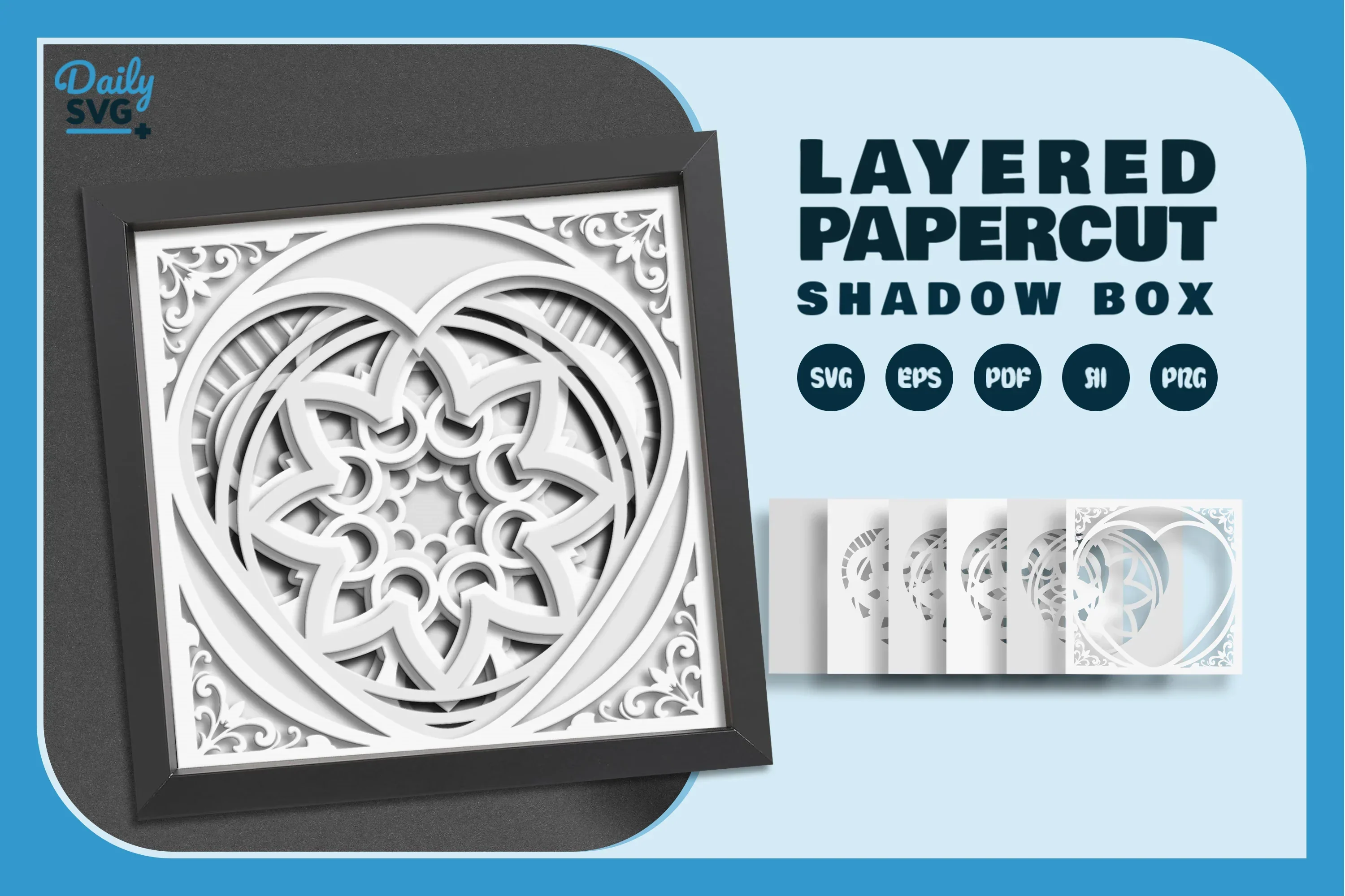 White Valentine's Mandala Heart Papercut SVG Bundle - Image 2