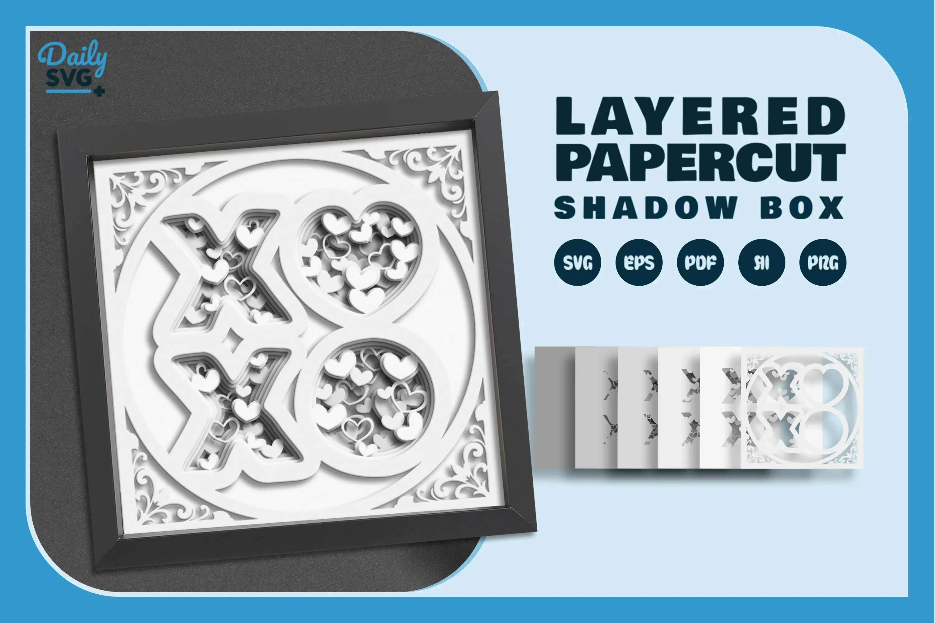 White XOXO Valentine Heart Papercut SVG Bundle - Image 2