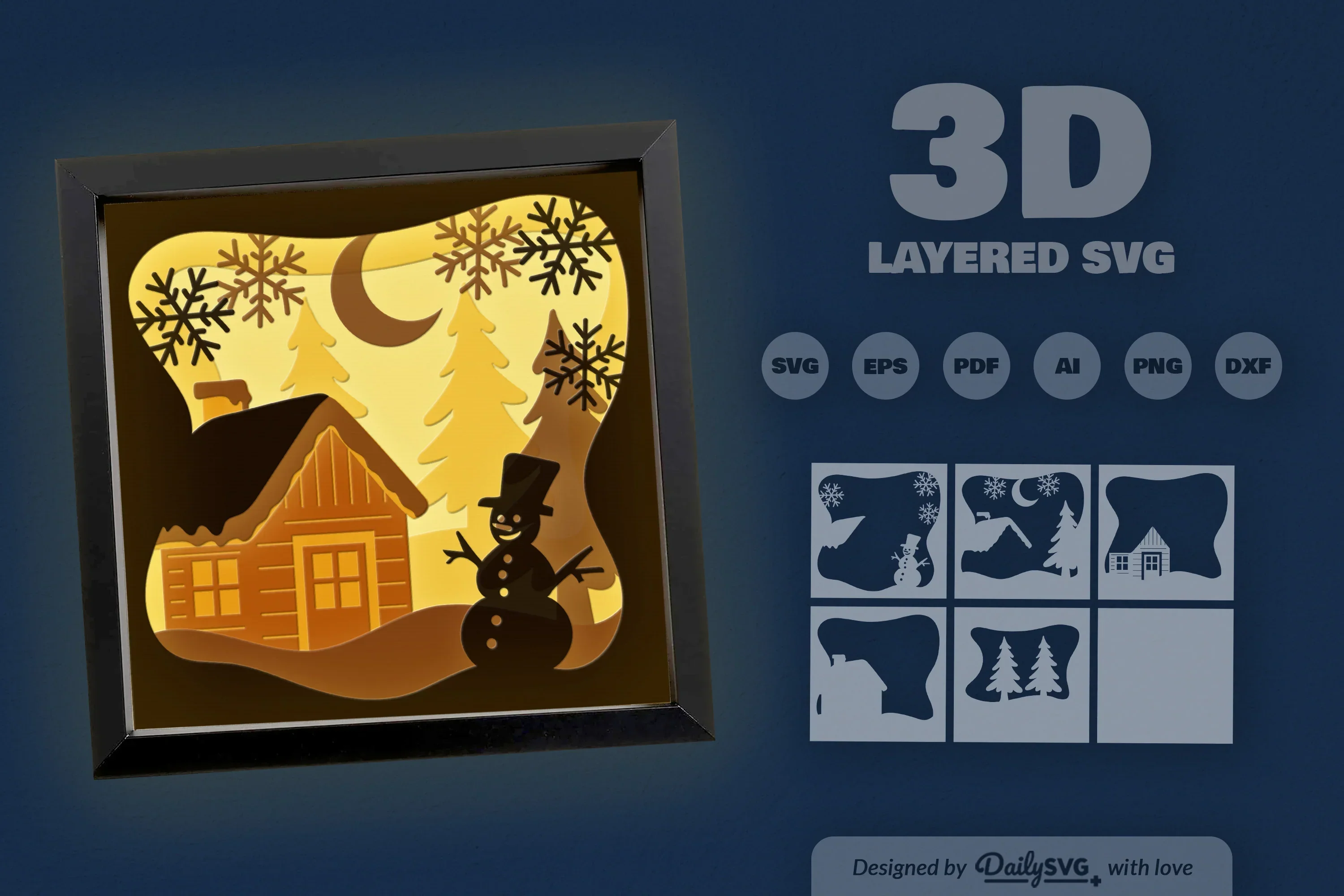 Winter Cabin Papercut SVG Bundle with Snowman - Image 3