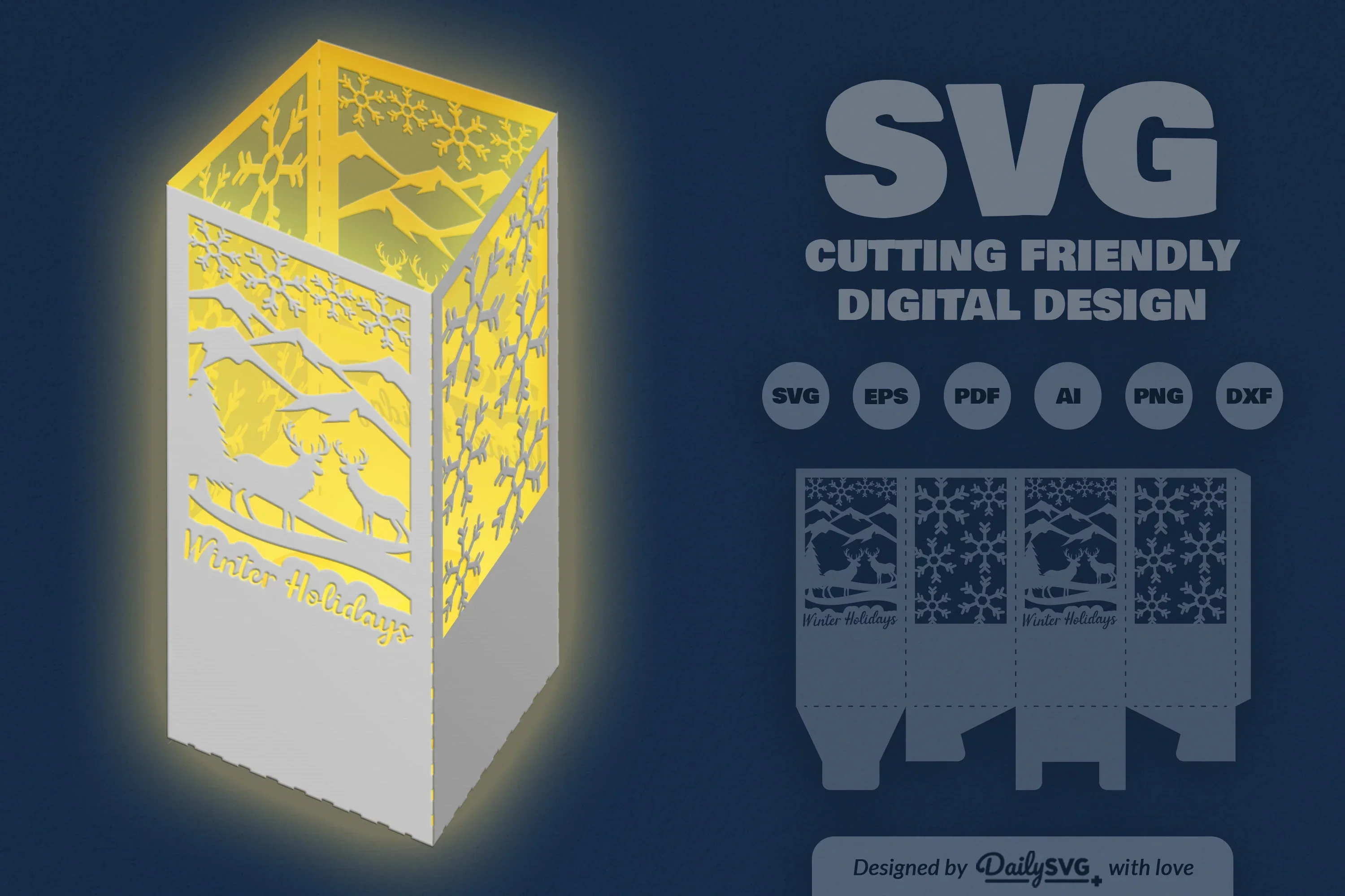 Winter Deer Christmas Lantern Papercut Clipart SVG Bundle - Image 6