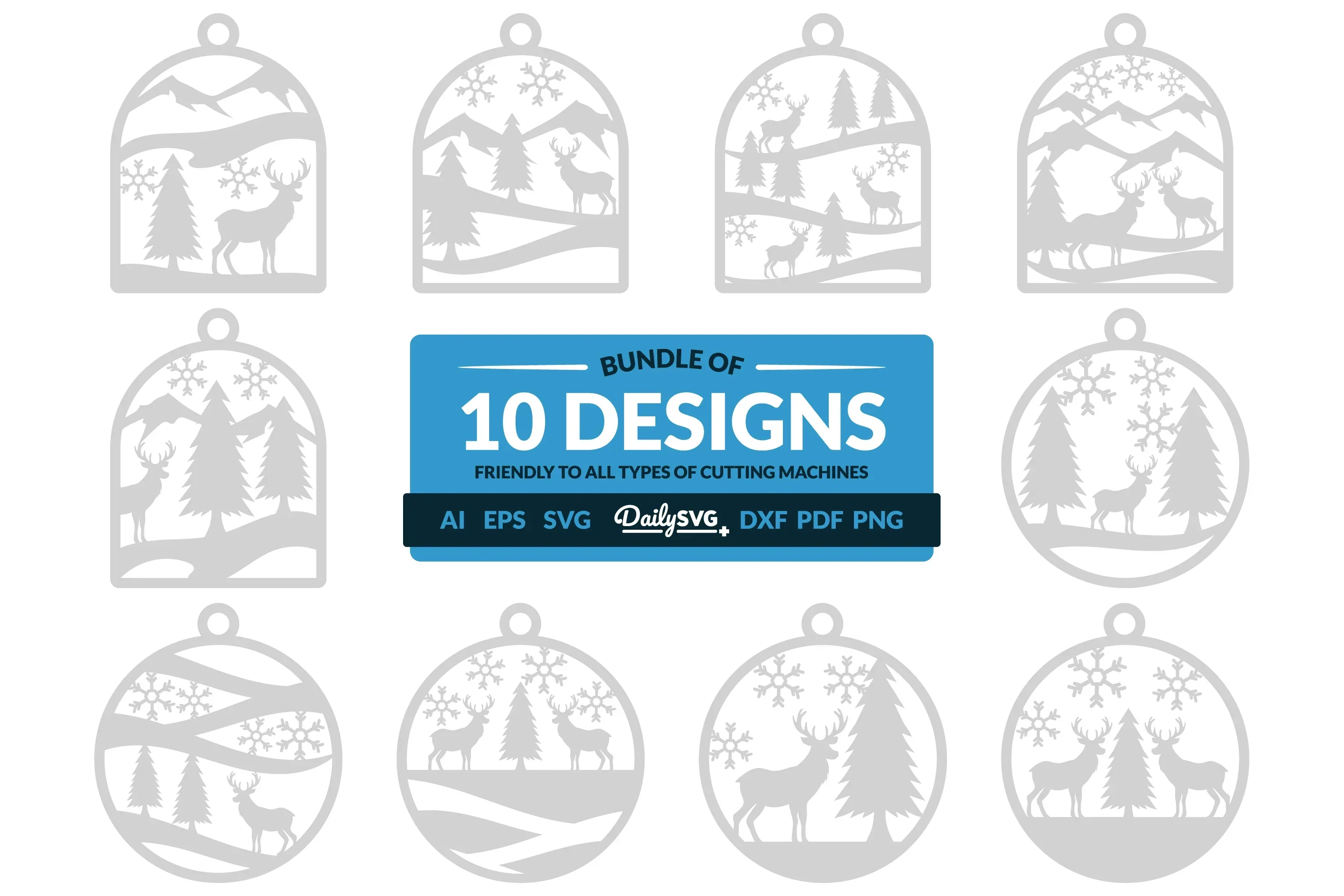 Winter Deer Keychain Clipart SVG Bundle