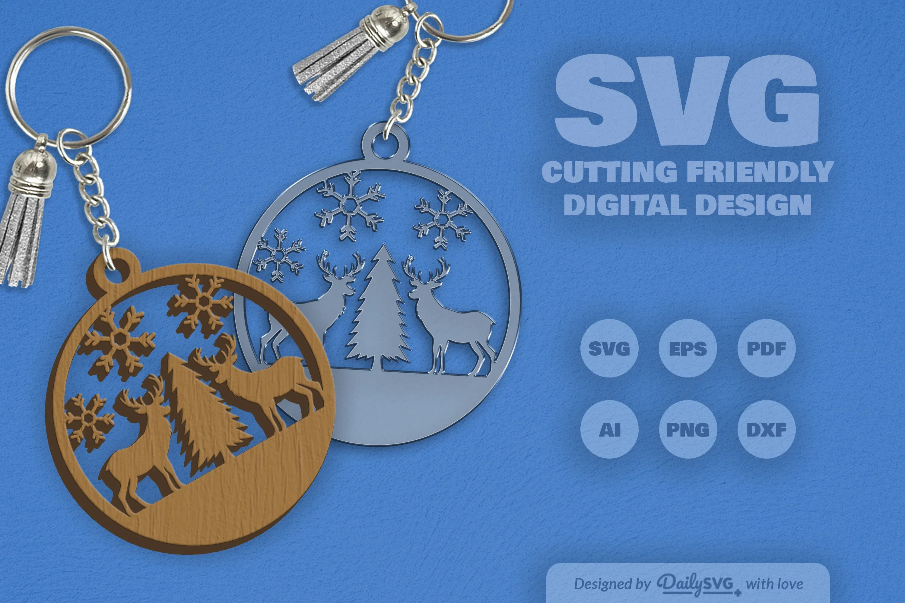 Winter Deer Keychain Clipart SVG Bundle - Image 2