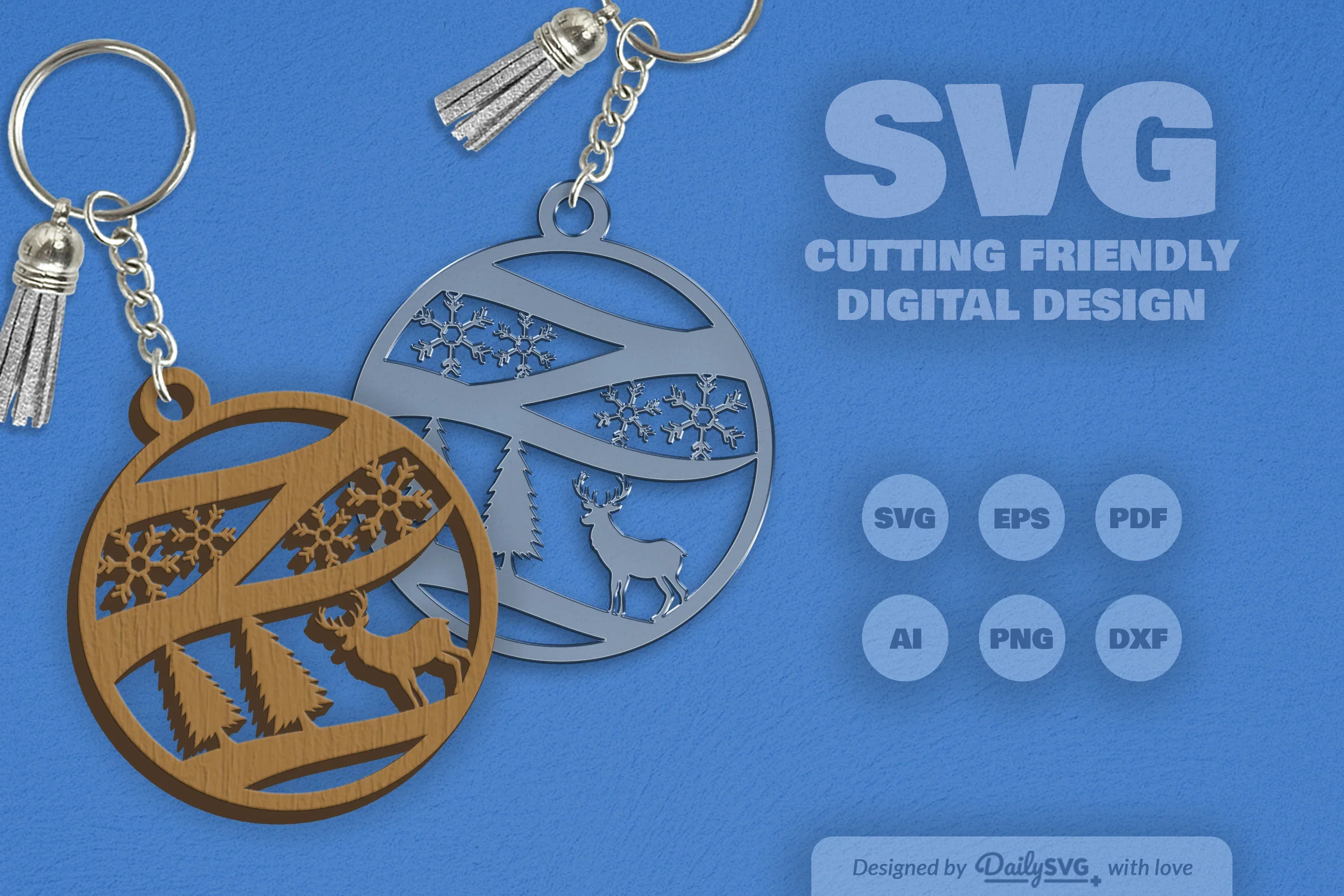 Winter Deer Keychain Clipart SVG Bundle - Image 5