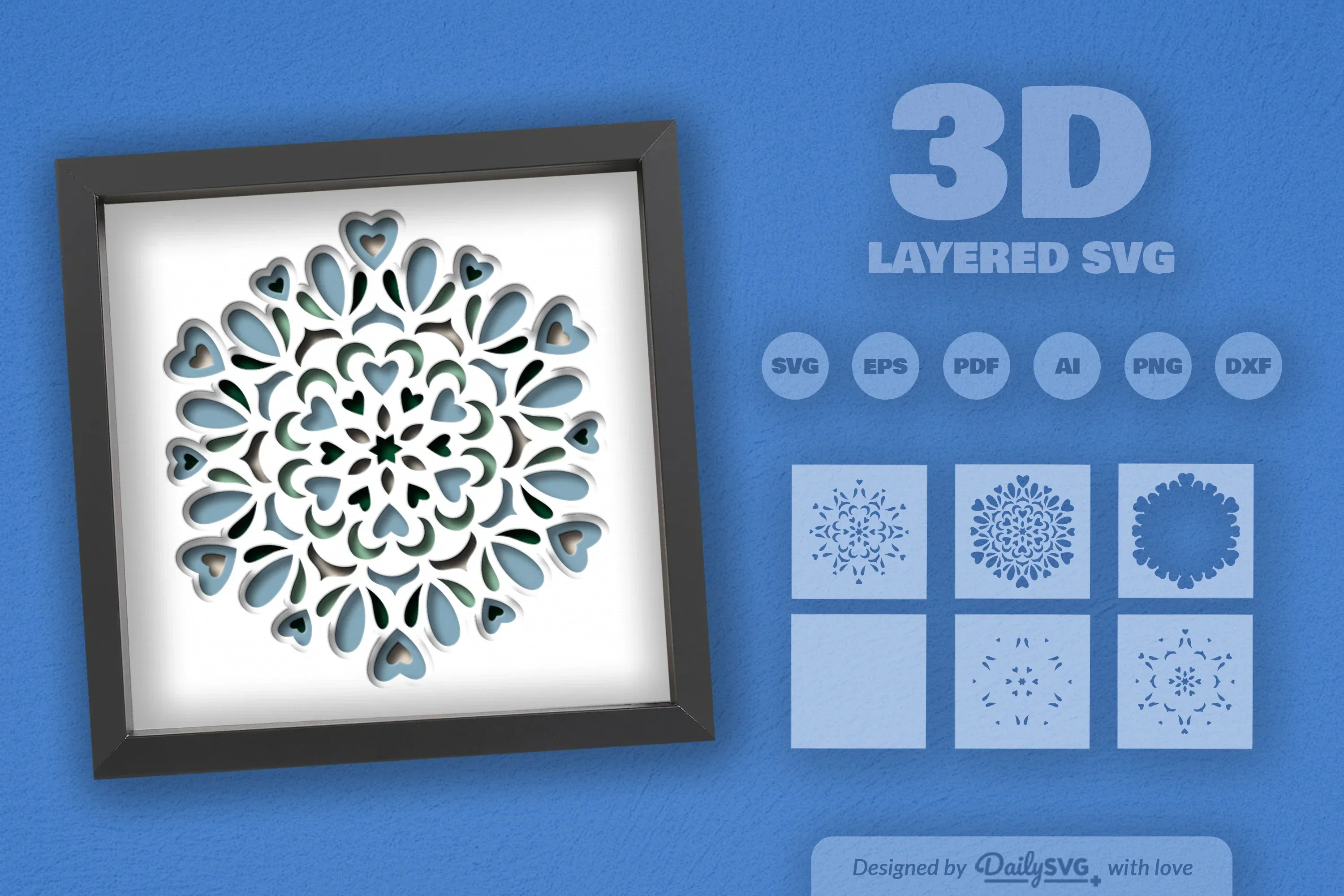 Winter Mandala Heart Papercut SVG Bundle - Image 2