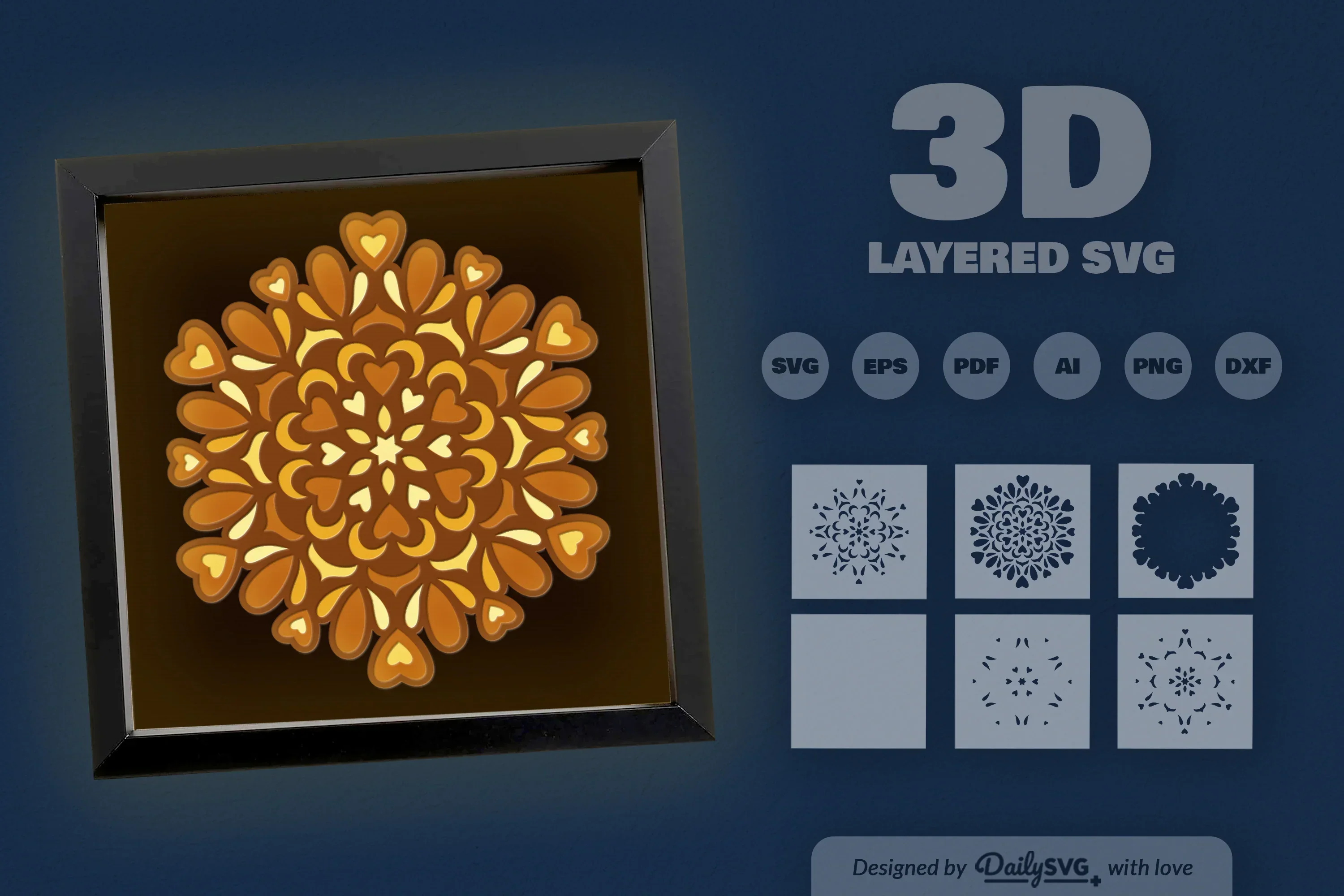 Winter Mandala Heart Papercut SVG Bundle - Image 3