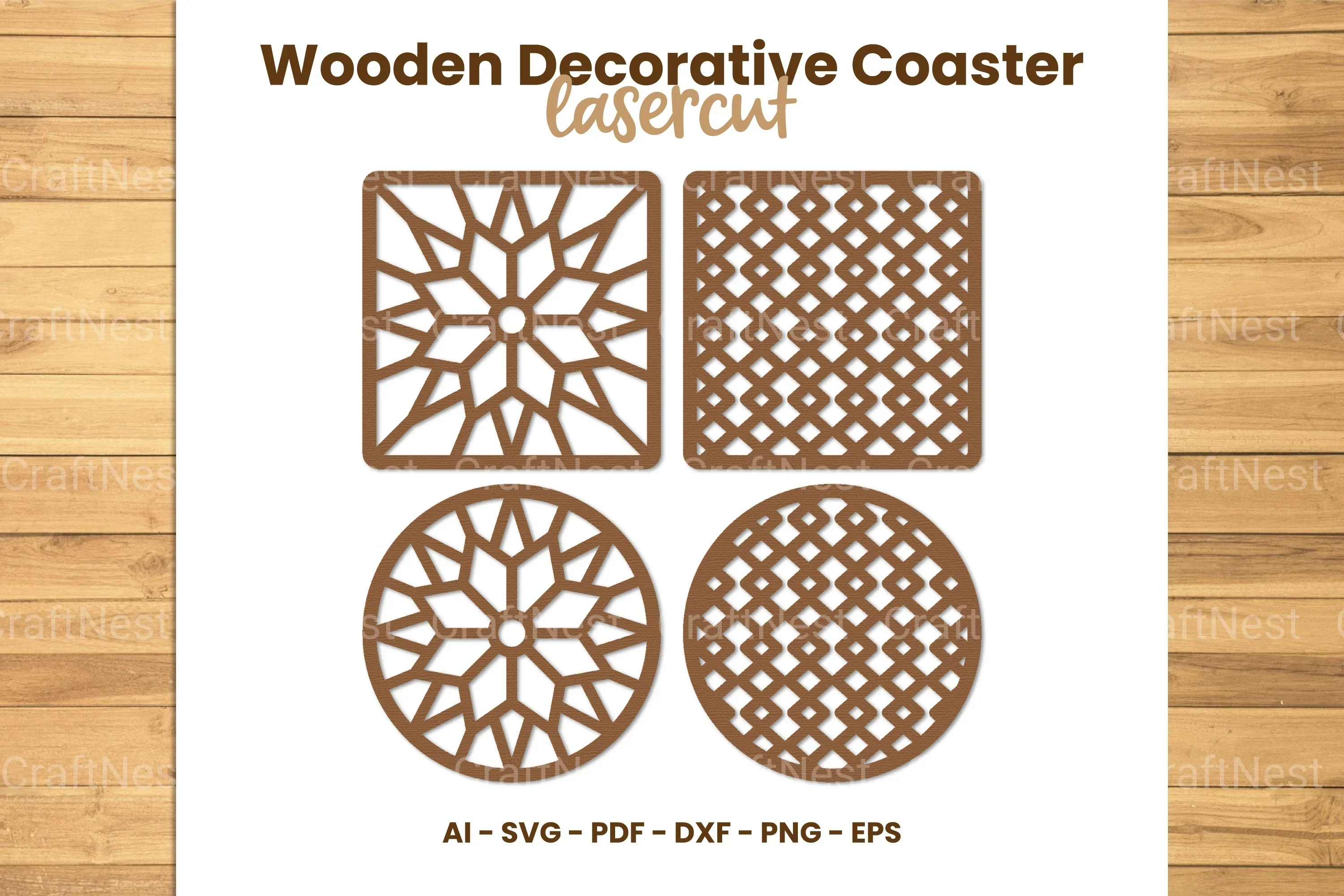 Wooden Decorative Coaster Lasercut SVG Bundle