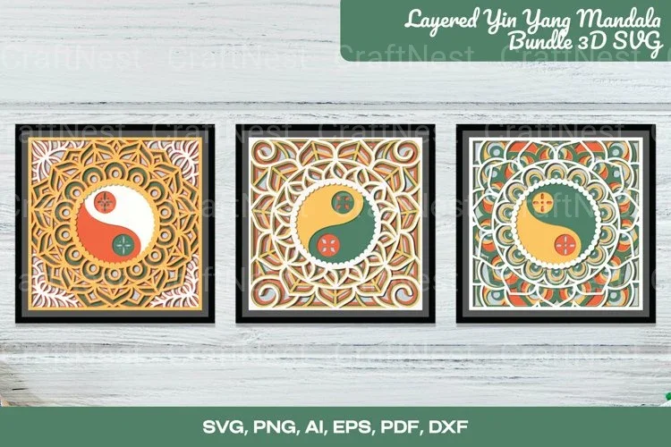 Yin Yang Layered Mandala 3D SVG Bundle