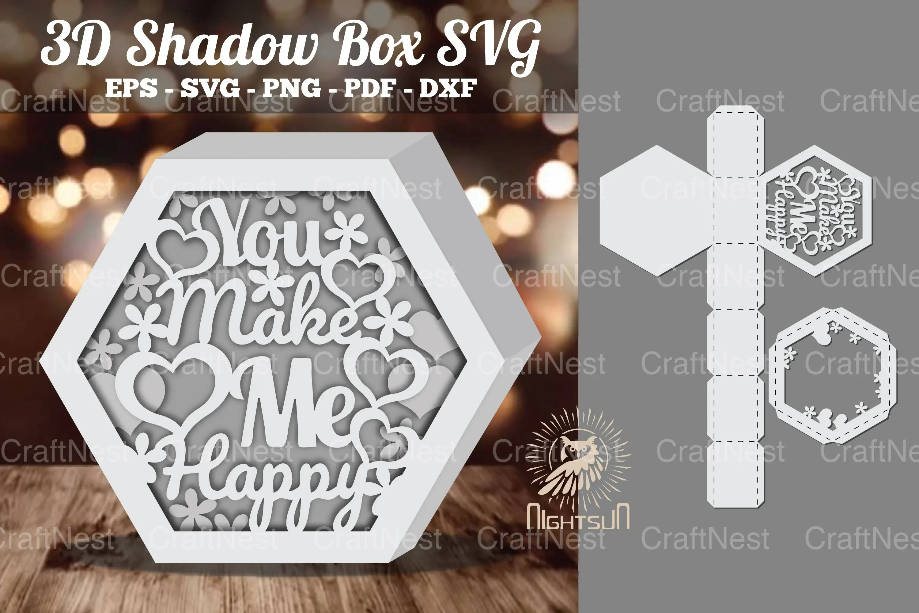 You Make Me Happy Hexagon Shadow Box Clipart Bundle